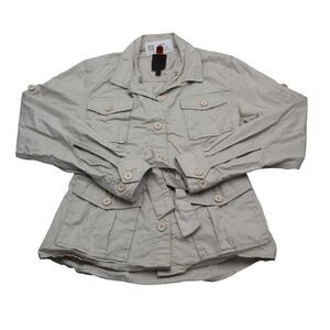 Lafuma Jacket Womens M Ivory Parka Long Sleeve Collared Belted Button Pocket